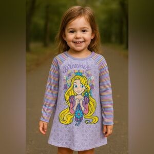 Disney Purple and Yellow Rapunzel Pajamas for Girls, Size 4T
